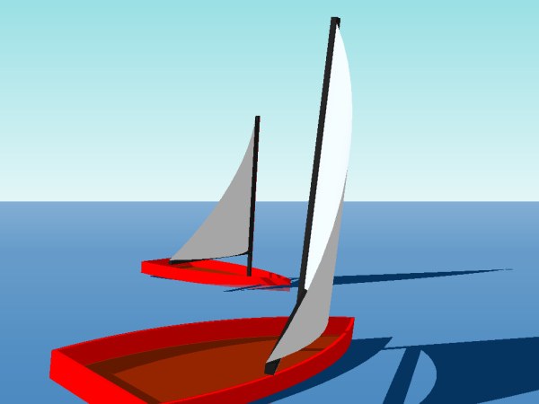 Båda har vinden från vänster, så lovartsbåt väjer för läbåt <br/>(den närmst vinden väjer)